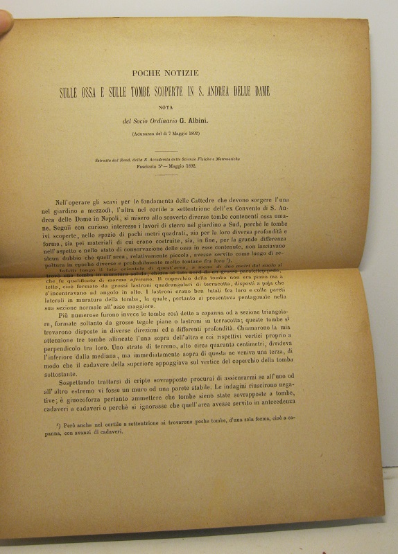 Poche notizie sulle ossa e sulle tombe scoperte in S. Andrea delle Dame. Estratto dal Rend. della R. Accademia delle Scienze Fisiche e Matematiche